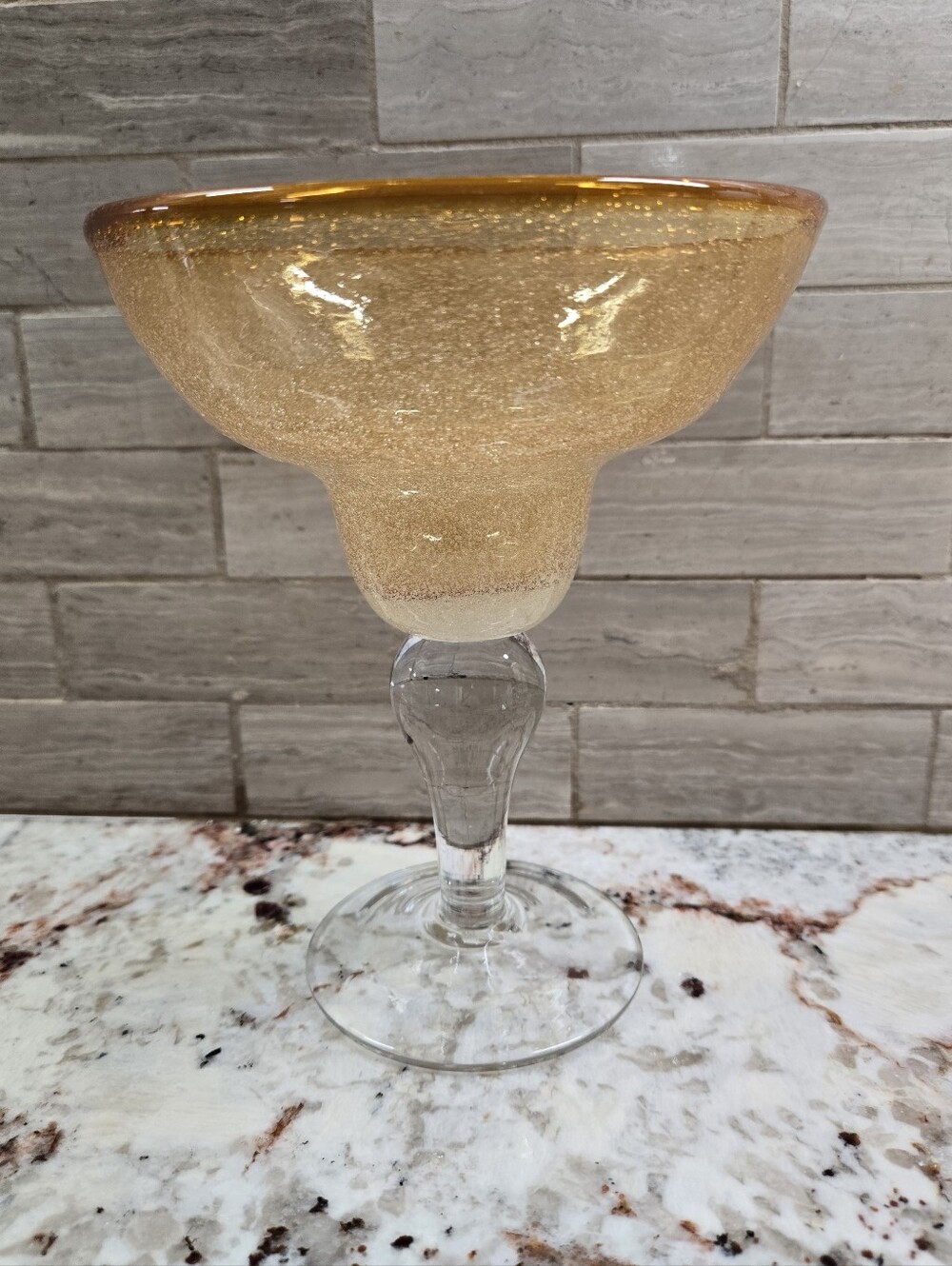 Williams Sonoma Authentic 6 Amber Crackle Rimmed Margarita Glass